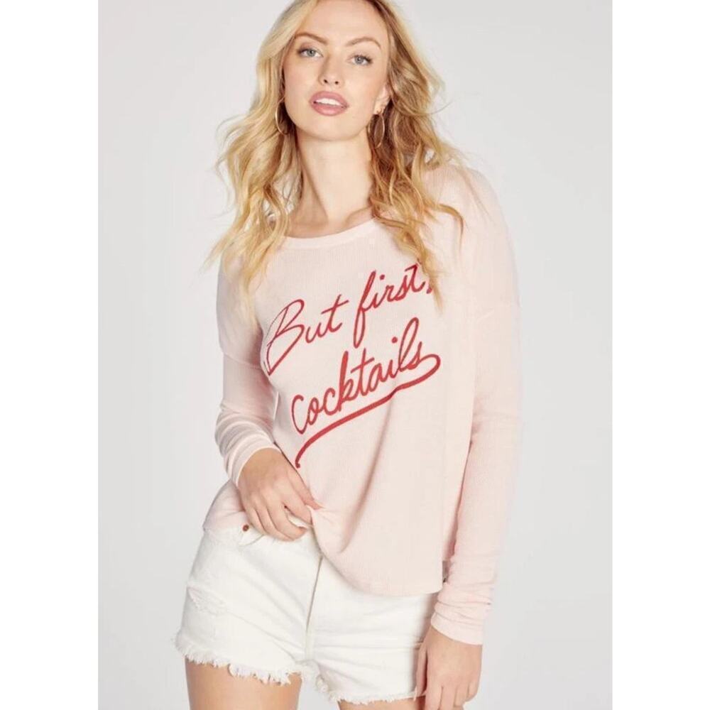 Wildfox Size XL But First Cocktails Crewneck Pullover Sweatshirt Pink
